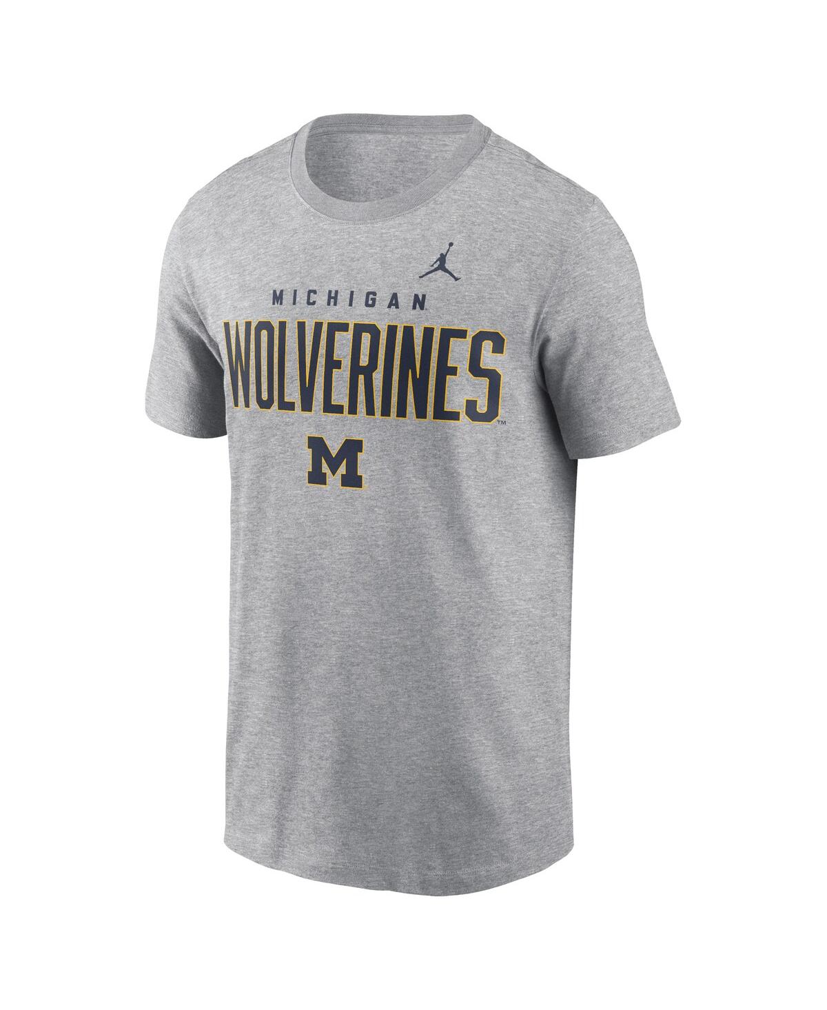 Jordan Men's Heather Gray Michigan Wolverines Campus 2-hit Primary Mascot T-shirt In Heather Gray