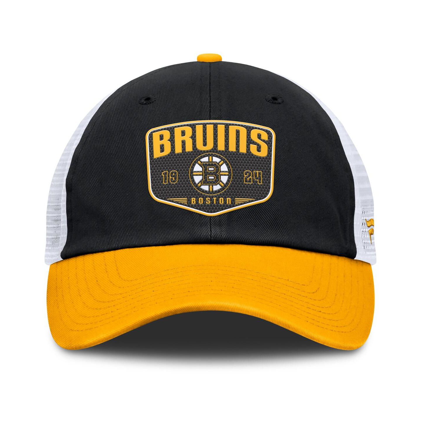Мужская кепка Fanatics Black Boston Bruins Fundamental One-Time Trucker Adjustable Hat — фото 2
