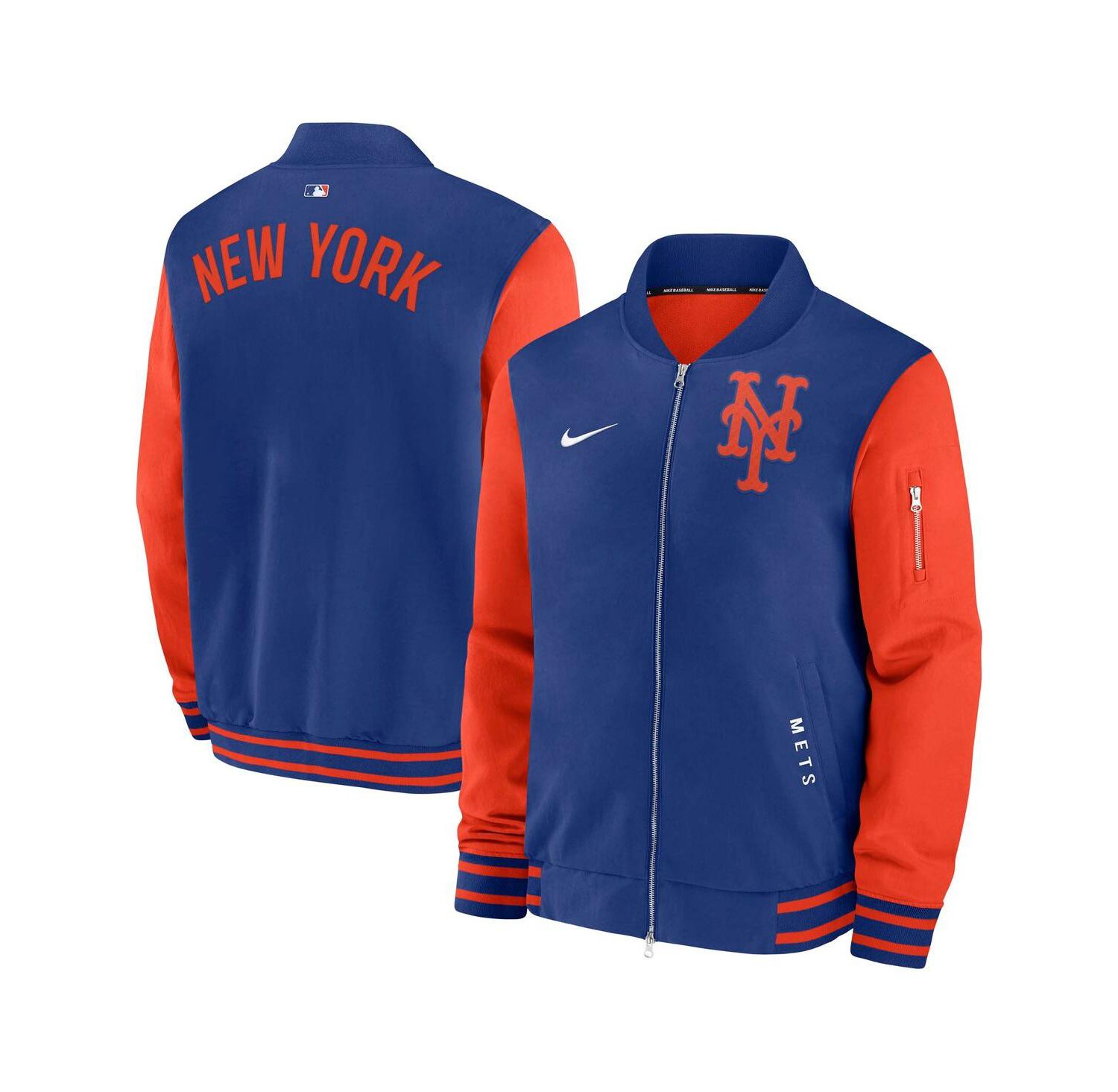 Men's Royal/Orange New York Mets Authentic Collection Dugout Full-Zip Bomber Jacket