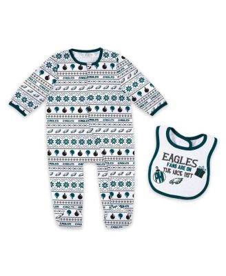 WEAR by Erin Andrews - Baby Boys and Girls Philadelphia Eagles Allover Print Full-Zip Sleeper  Bib Set