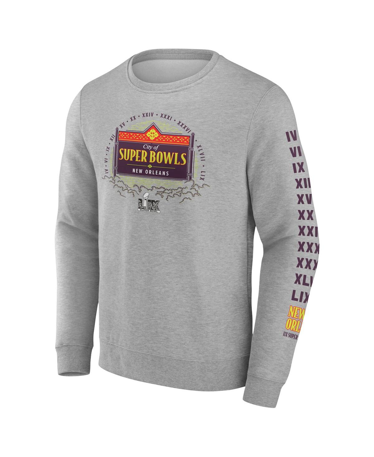 Fanatics Men's Heather Gray Super Bowl Lix Marble Wordmark Fleece Crew Sweatshirt In Heather Gray