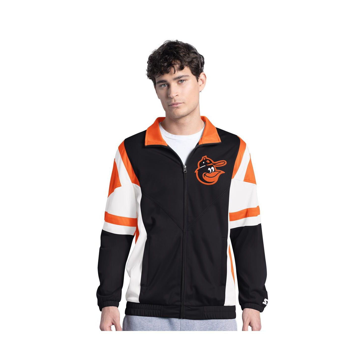 Мужская куртка Starter Black/Orange Baltimore Orioles Contender Tricot Full-Zip Track — фото 1