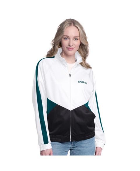 Женские куртки G-III 4Her by Carl Banks Women's White/Midnight Green Philadelphia Eagles Rally Rhinestone Full-Zip Track Jacket