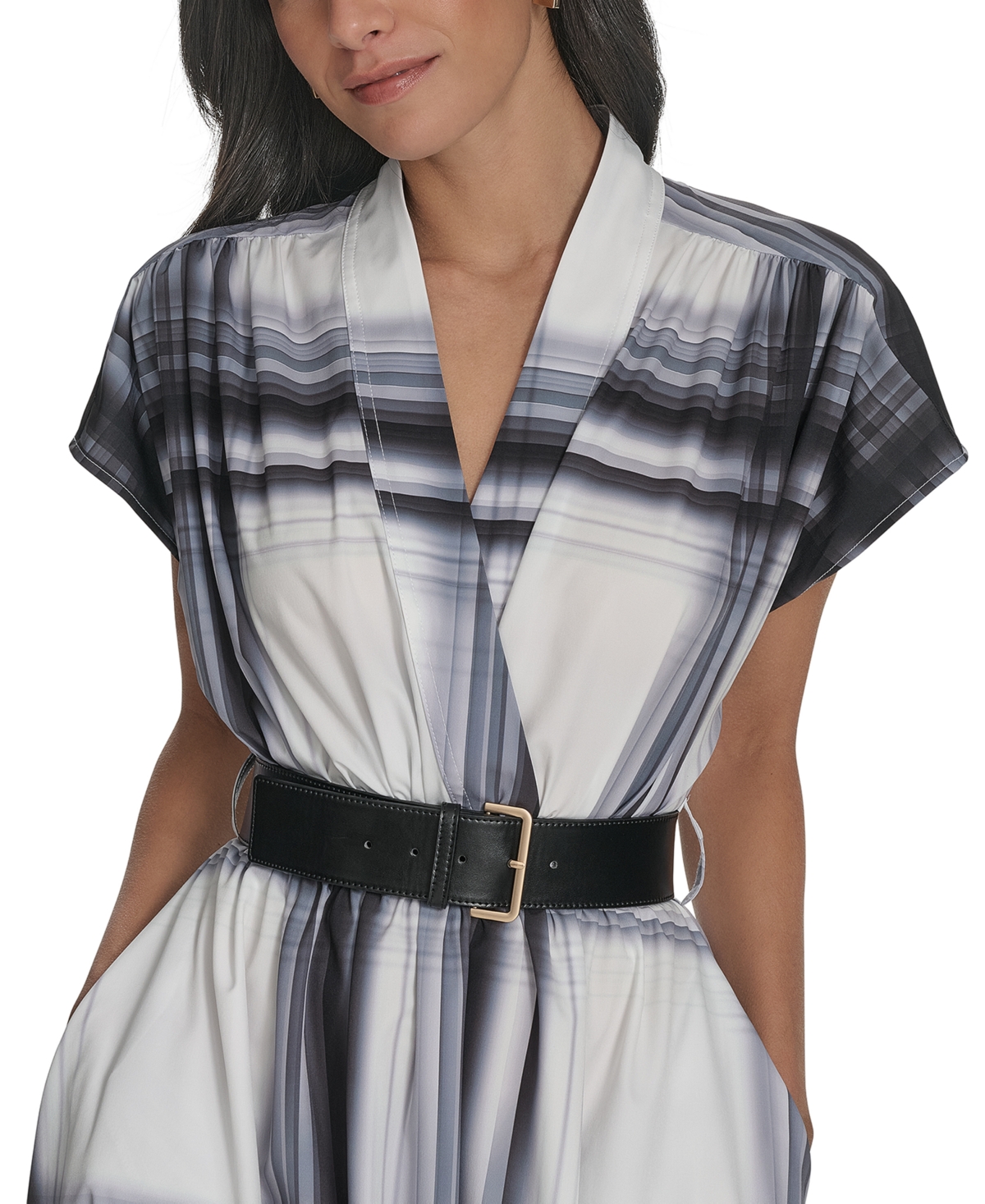 Calvin Klein Women's Plaid Belted A-line Dress In Black Multi