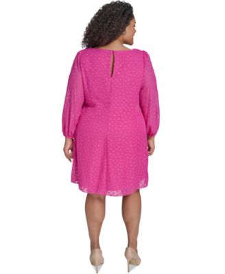 Plus Size Clip-Dot Chiffon Boat-Neck Dress