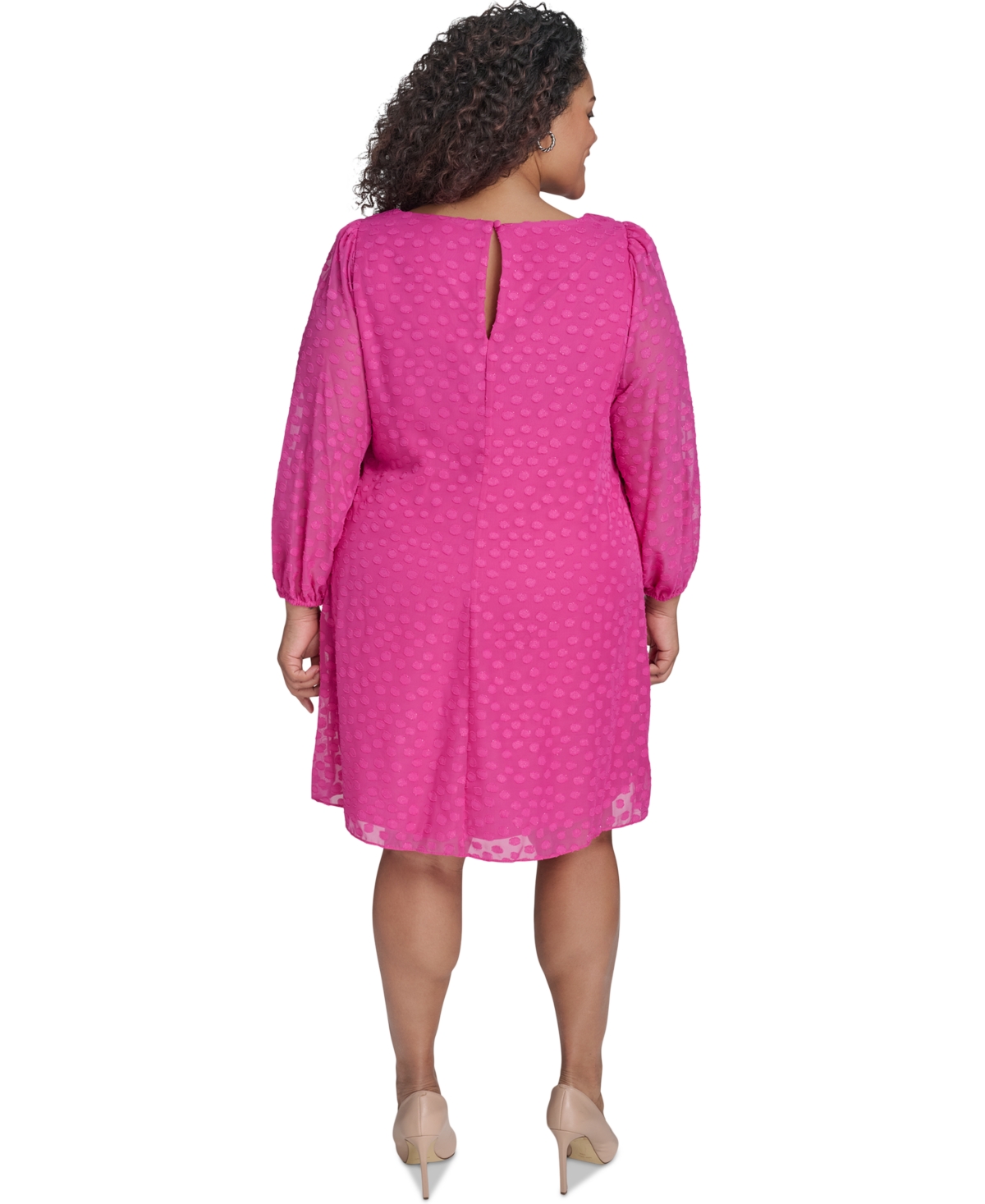 Jessica Howard Plus Size Clip-dot Chiffon Boat-neck Dress In Raspberry