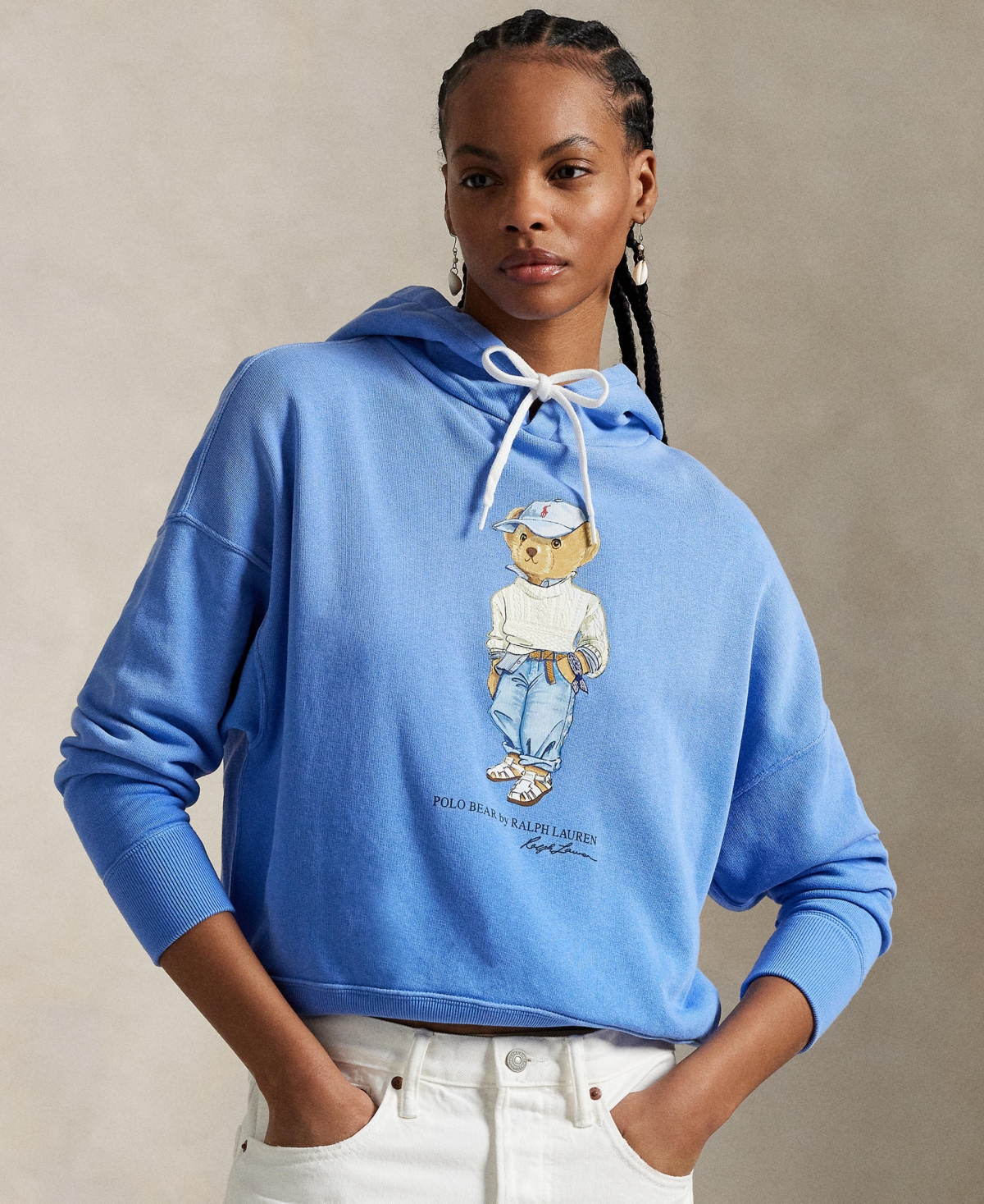 Polo Ralph Lauren Polo Bear Embroidered Fleece Graphic Hoodie In Summer Blue