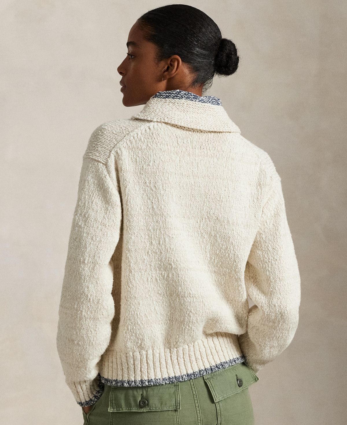 Polo Ralph Lauren Logo Cotton Zip-up Sweater In Cream,blue Multi