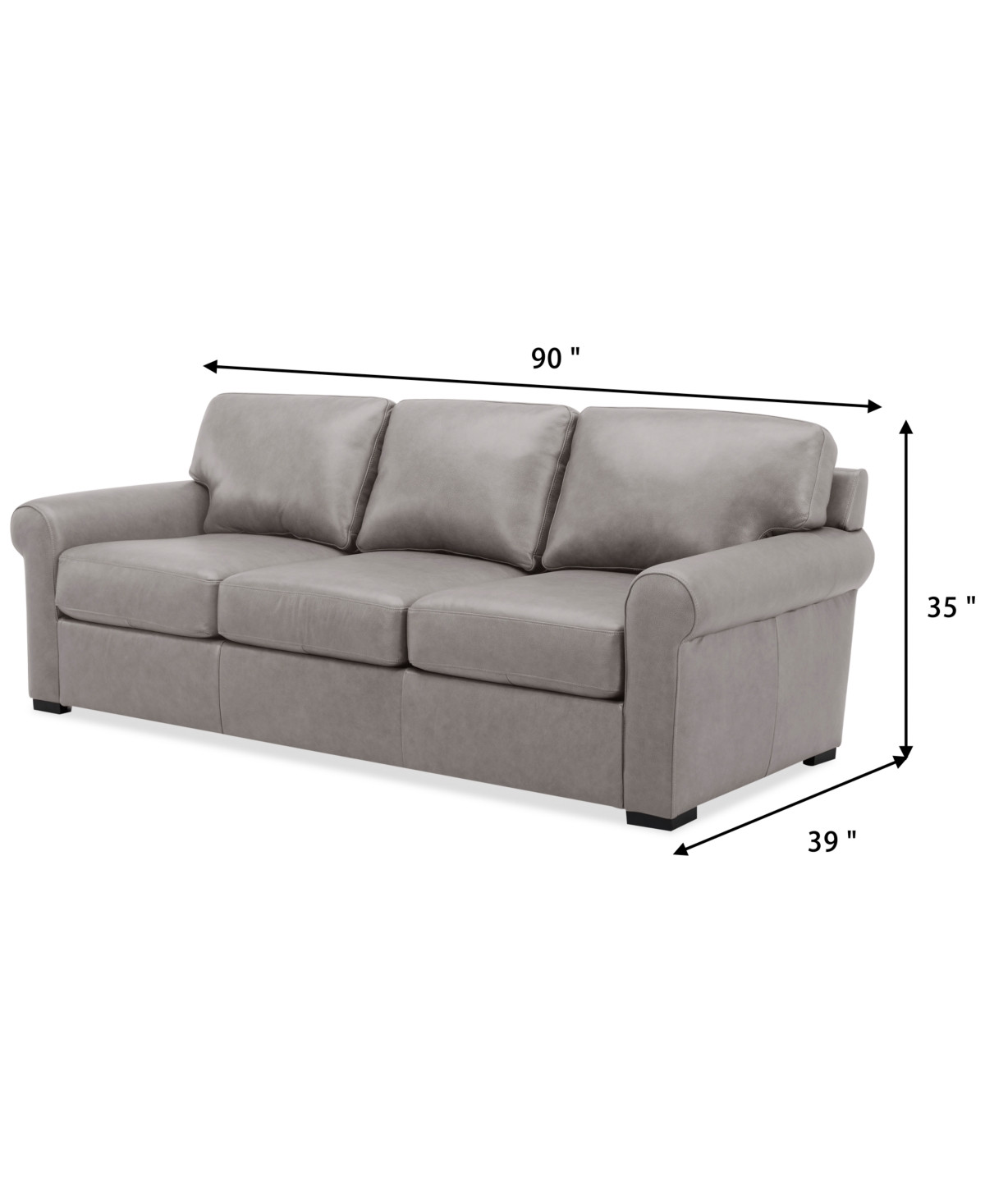 Macy's Radley 86" Leather Roll Arm Sofa, Exclusively At  In Ash