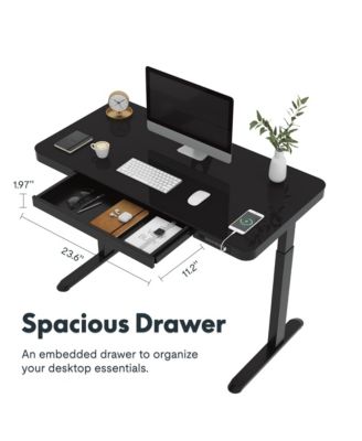 EG9B-E, Electric Height Adjustable Glass Top Standing Desk, Black