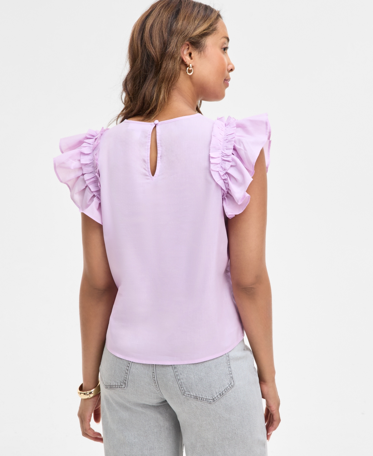 On 34th Women's Ruffle Short-sleeve Voile Top, Created For Macy's In Orchid Bouquet