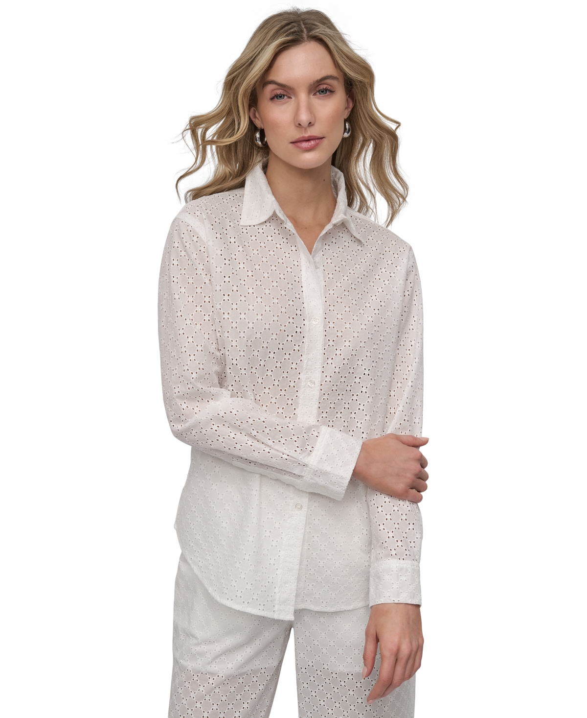 DKNY JEANS PETITE COTTON CLASSIC-FIT BUTTON-UP SHIRT 