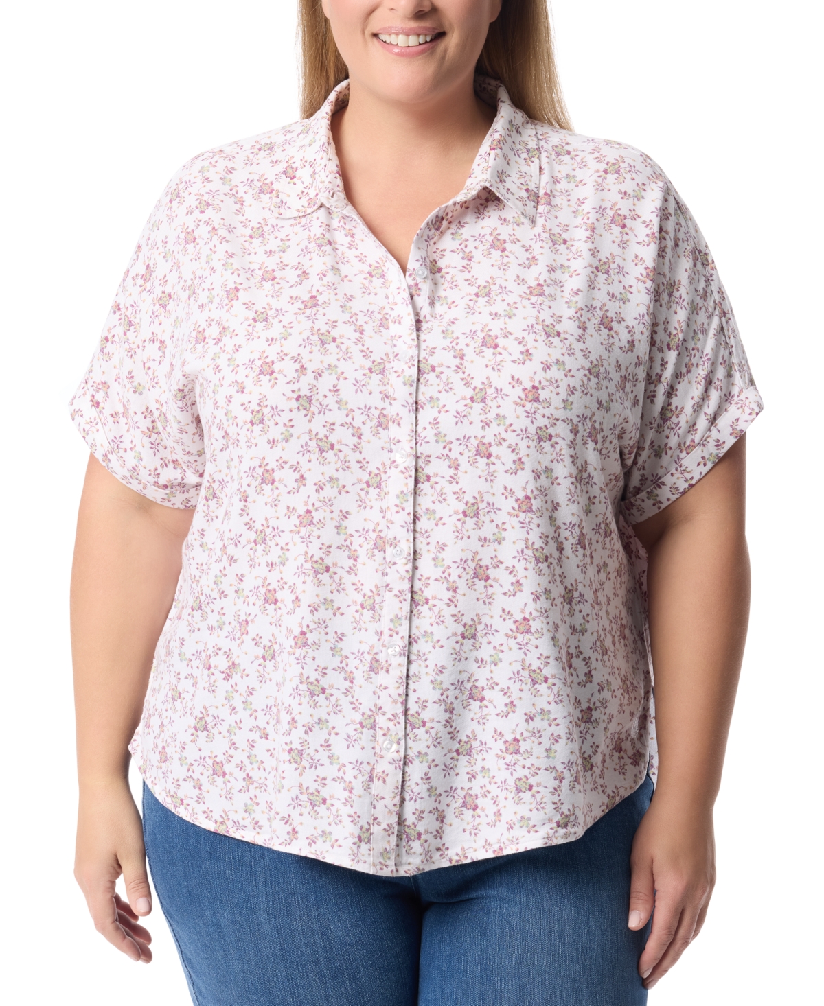 Plus Size Daisy Printed Button-Front Shirt - Bitsy Blossom White