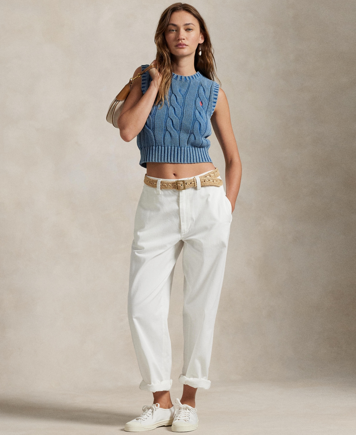 Polo Ralph Lauren Cable-knit Cotton Cropped Sweater Vest In Midnight Royal