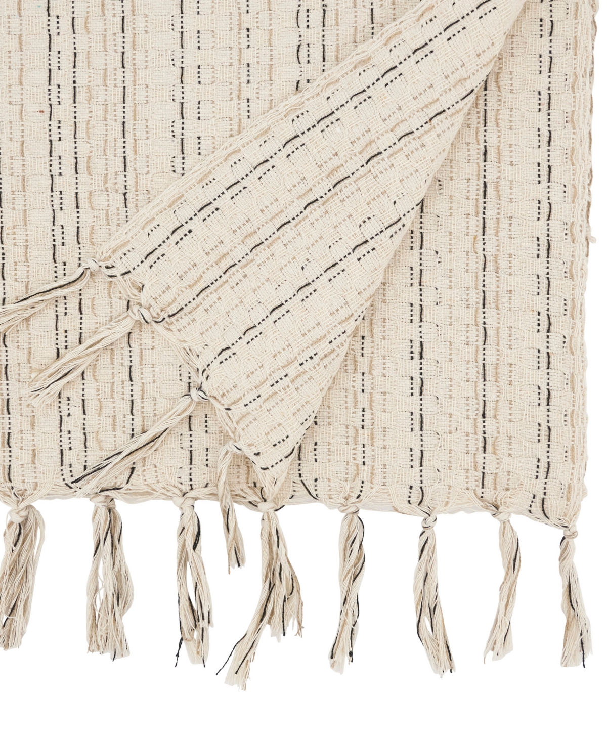 Saro Lifestyle Tassel Trimmed Stripe Table Runner, 16" X 72" In Natural