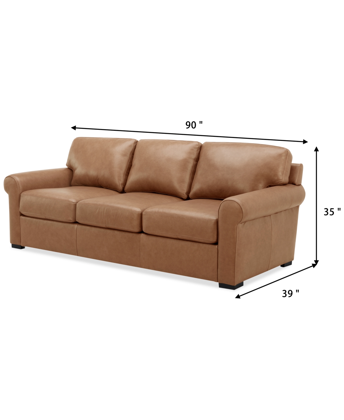 Macy's Radley 86" Leather Roll Arm Sofa, Exclusively At  In Light Natural