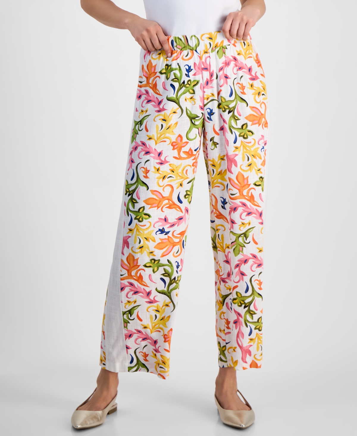 JM COLLECTION PETITE SIDE-PANEL PRINTED PULL-ON PANTS, EXCLUSIVELY AT MACY'S 