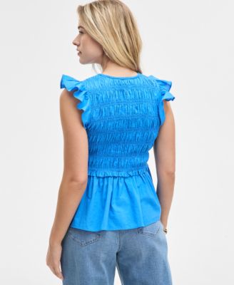 Women's Flutter-Sleeve Smocked Peplum Top, Exclusively at Macy's