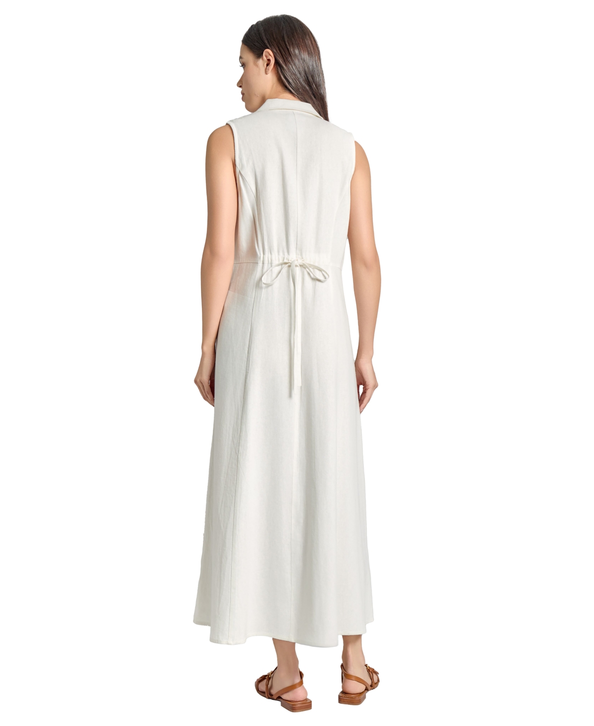 Jones New York Women's Linen-blend Drawstring-back Maxi Shirtdress In Nyc White