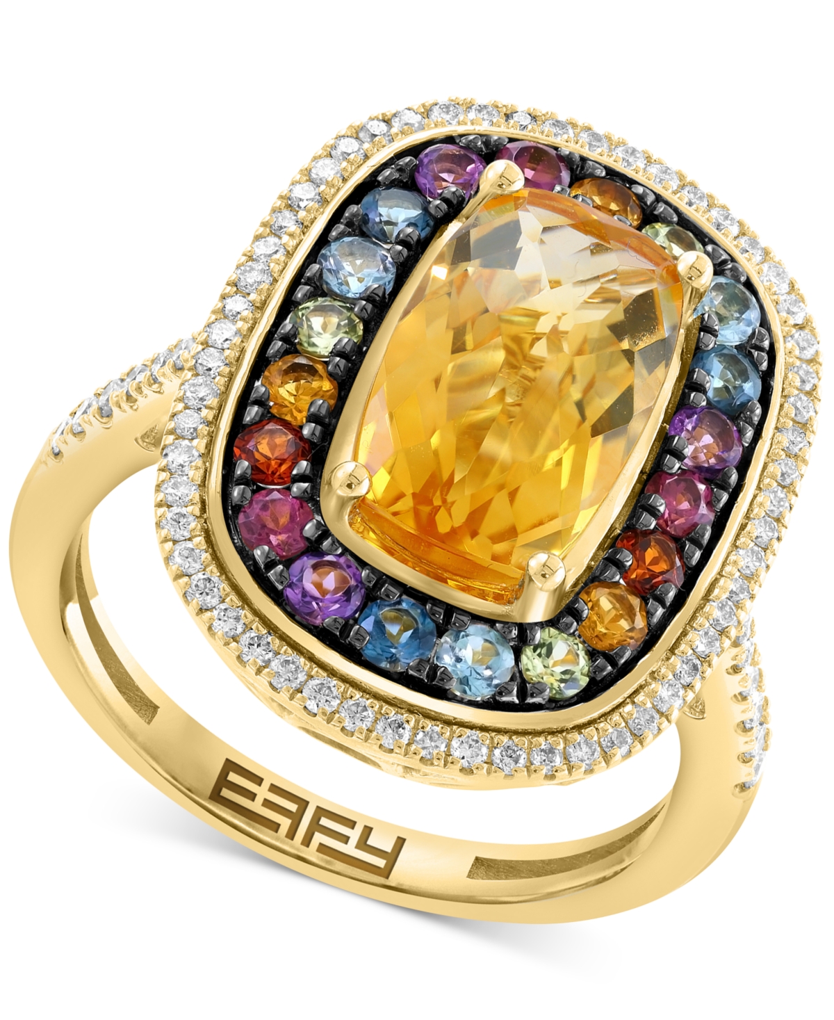 Effy Collection Effy Multi-gemstone (3-5/8 Ct. T.w.) & Diamond (1/3 Ct. T.w.) Halo Ring In 14k Gold In Multi Stone