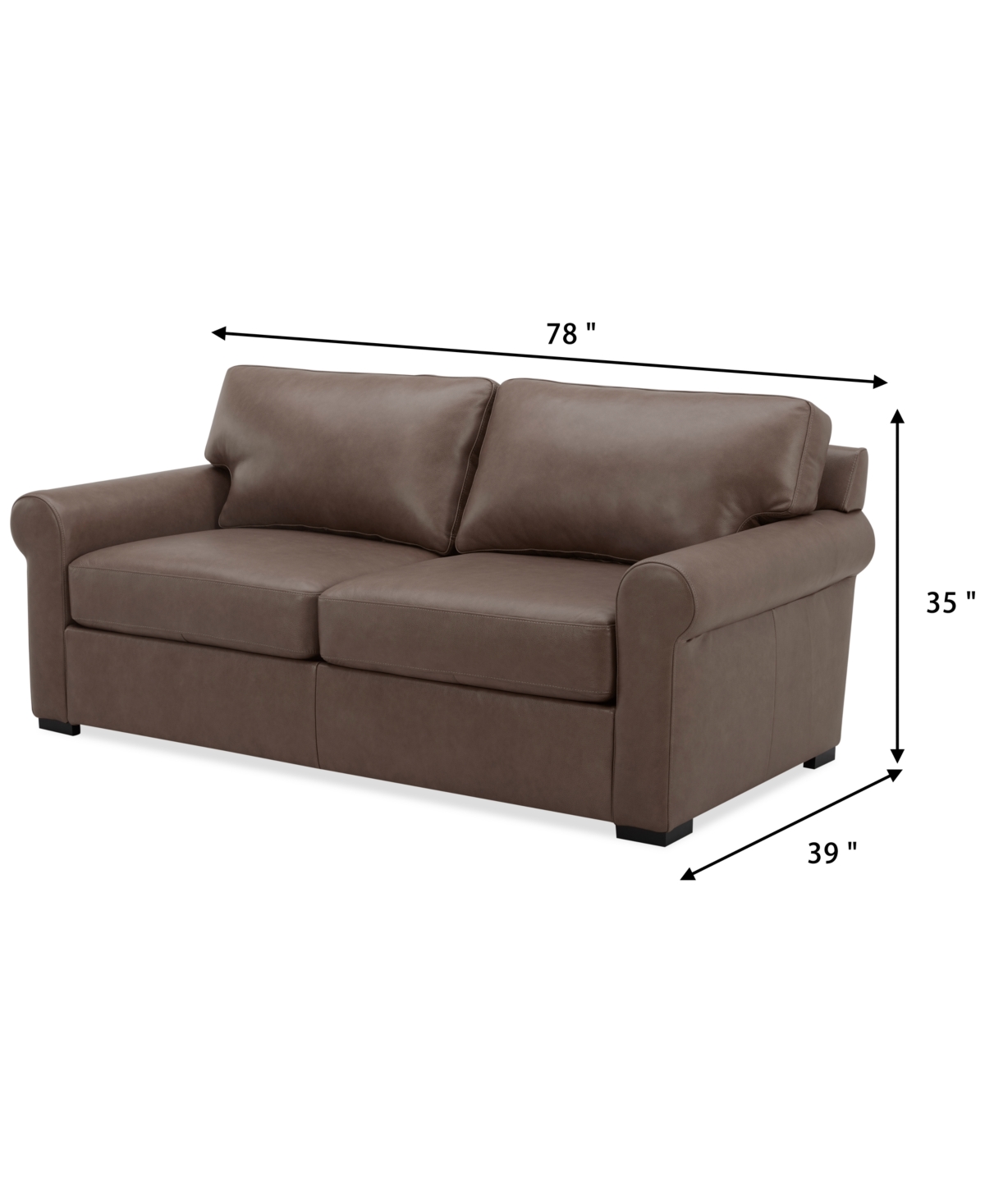 Macy's Radley 74" Leather Roll Arm Apartment Sofa, Exclusively At  In Medium Brown