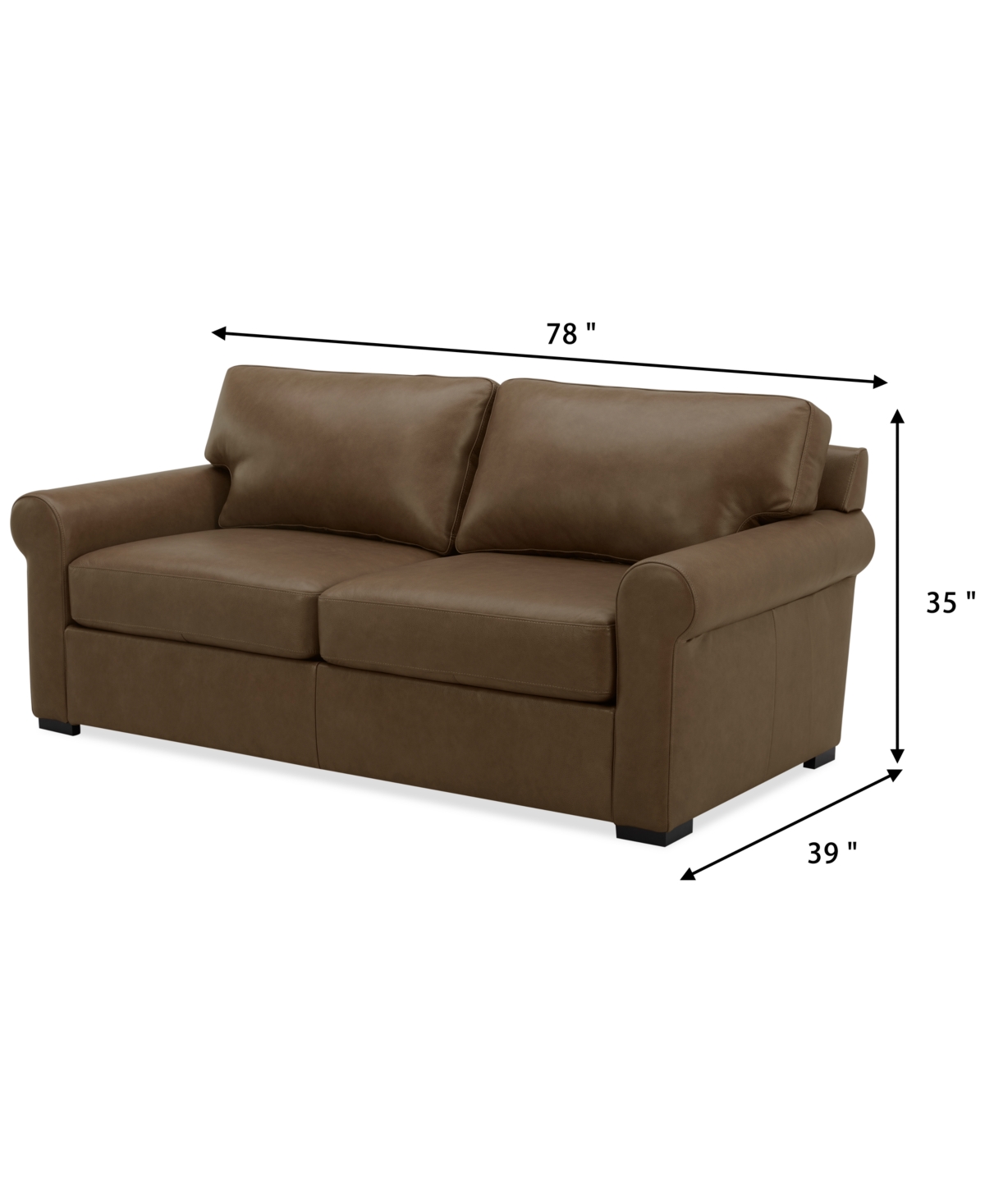 Macy's Radley 74" Leather Roll Arm Apartment Sofa, Exclusively At  In Sand