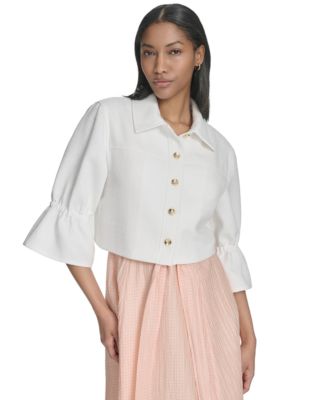 Halston - Women's Cropped Front-Seamed Shrug Jacket