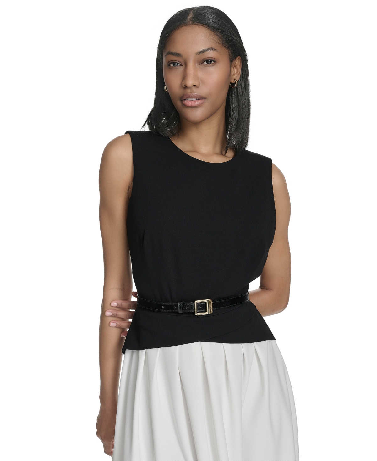 HALSTON WOMEN'S SLEEVELESS SPLIT-COLOR FLARED MIDI DRESS 