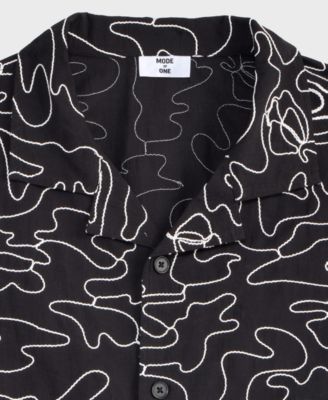 Men's Relaxed-Fit Embroidered Button-Down Poplin Camp Shirt, Exclusively at Macy's