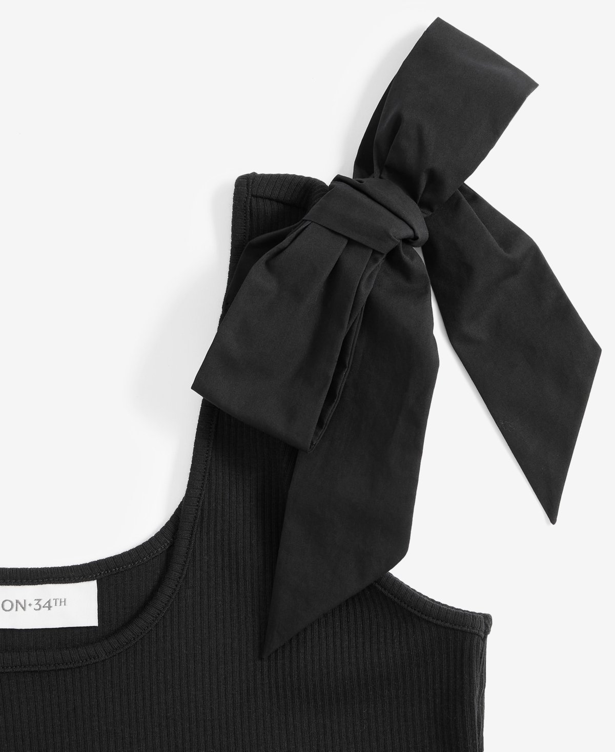 On 34th Women's Ribbed Bow-shoulder Tank Top, Exclusively At Macy's In Deep Black