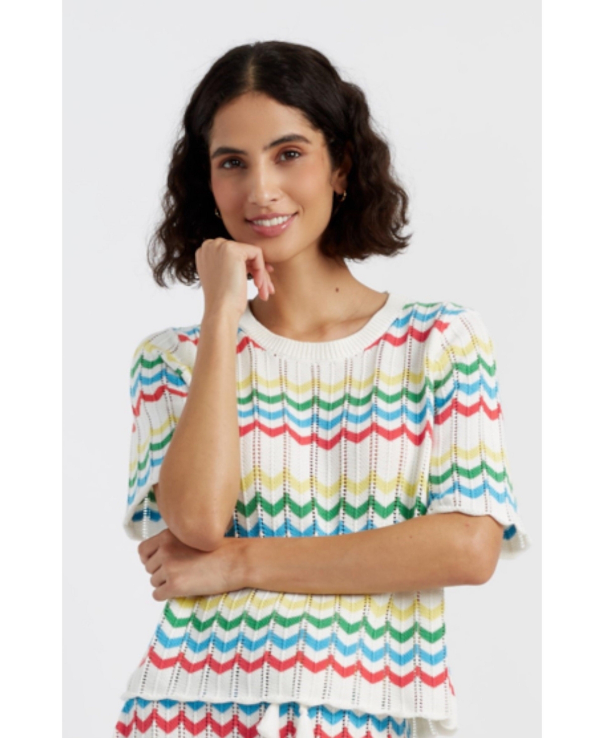 Women's Cotton Chevron Stitch T-Shirt - Navy