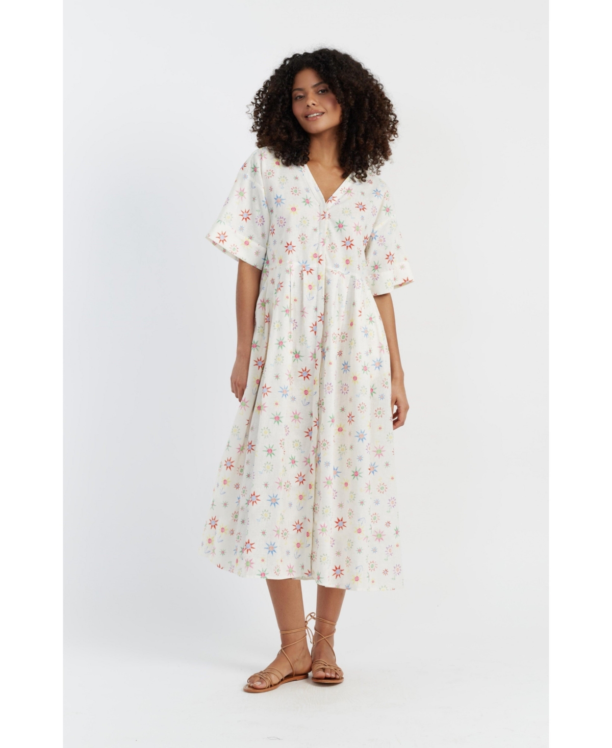Chinti and Parker Women's Chinti & Parker Linen-Cotton Etoile V-Neck Sundress - Cream