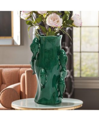 Marine Green Ceramic Fish 12.2-Inch Tall Vase