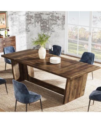 70.87-Inch Dining Room Table for 6-8 People, Rectangular Farmhouse Kitchen Table with Solid Pedestal