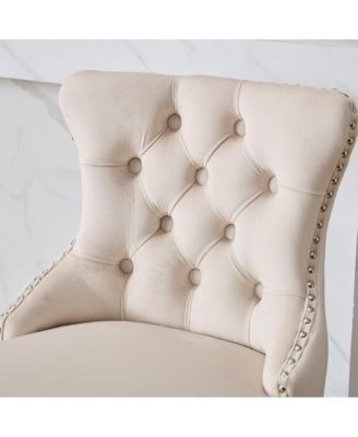 2-Piece Counter Stool Set, Velvet Upholstery with Tufted Back, Nailhead Trim and Wooden Legs, Swivel Bar Stools