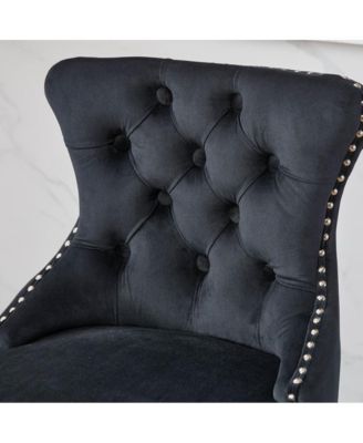 2-Piece Counter Stool Set, Velvet Upholstery with Tufted Back, Nailhead Trim and Wooden Legs, Swivel Bar Stools