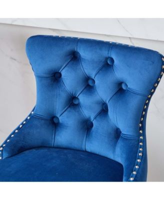 2-Piece Counter Stool Set, Velvet Upholstery with Tufted Back, Nailhead Trim and Wooden Legs, Swivel Bar Stools