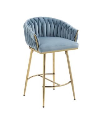 Set of 2 Counter Stools – 26" Velvet Upholstered with Hand-Wave Back, Metal Legs & Footrest