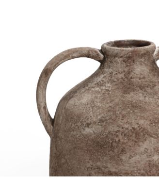 Marble Brown Ceramic 11.5-Inch Tall Jug Vase with Handles