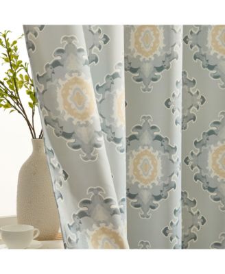 Liam Ogee Ikatt Damask Patterned Window Grommet Curtains Bedroom - Light Blocking Darkening Window Panels, Set of 2 (Grey, 52 W x 96 L)