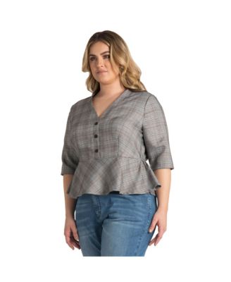 Plus Size Women's Peplum Plaid Jacket