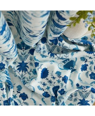 Clara Floral Damask Patterned Window Back Tab Rod Pocket Curtains Bedroom - Light Blocking Darkening Window Panels, Set of 2 (Blue, 52 W x 96 L)
