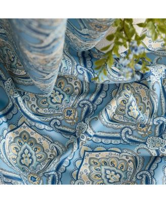 Messina Paisley Damask Patterned Back Tab Rod Pocket Curtains - Light Blocking Darkening Window Panels, Set of 2 (Blue/Yellow, 52 W x 96 L)