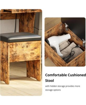 Vanity Desk Set with LED Lighted Mirror & Power Outlet, Makeup Vanity Table with 4 Drawers