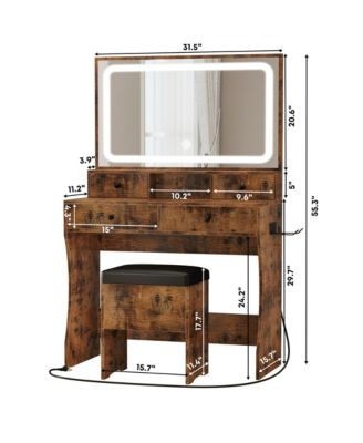 Vanity Desk, Bedroom Makeup Table with 4 Drawers,Storage Stool
