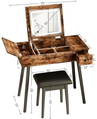 Flip Top Makeup Vanity Table with Drawers & Cabinet