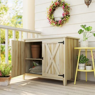 Wood Outdoor Storage Cabinet Potting Shed with Shelf,