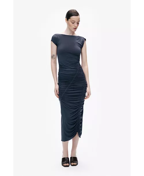 women's draped pleated maxi dress
