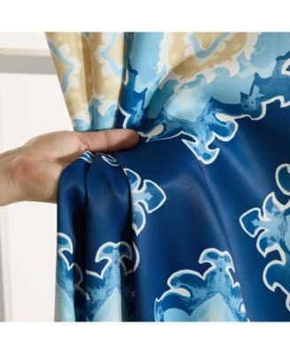 Liam Ogee Ikatt Damask Patterned Window Grommet Curtains Bedroom - Light Blocking Darkening Window Panels, Set of 2 (Navy Blue, 52 W x 84 L)