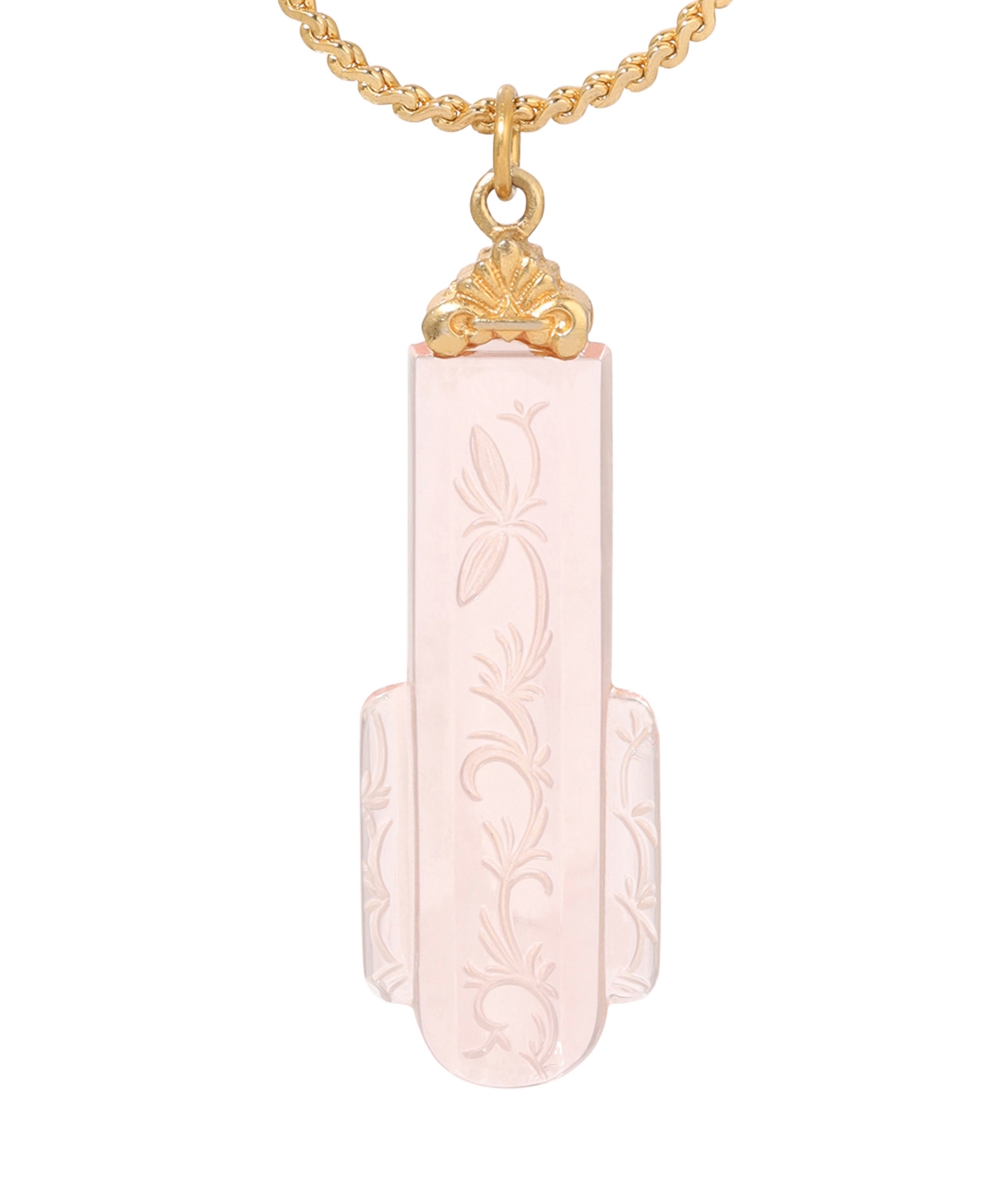 2028 Art Deco Style Etched Glass Pendant Necklace In Pink